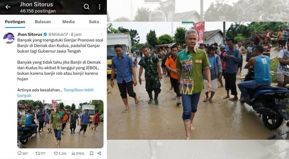 Curhatan Influencer, Banjir Demak dan Kudus Tak Ada Lagi Ganjar Pranowo