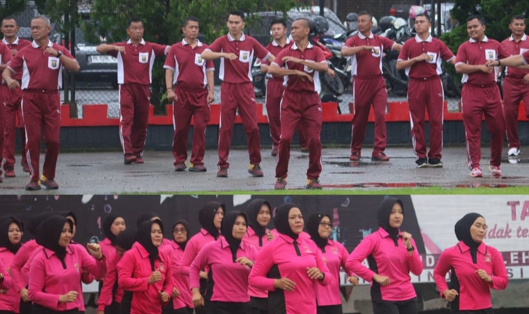 Jaga Kebugaran dan Kebersamaan, Satbrimob Polda Sumsel Batalyon B Pelopor Bersama Bhayangkari Gelar Senam Bersama